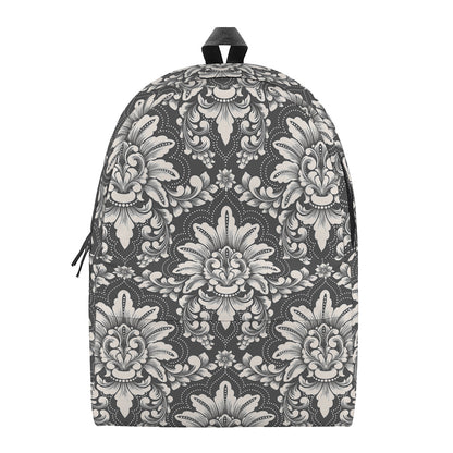 Grey Damask Pattern Print Backpack