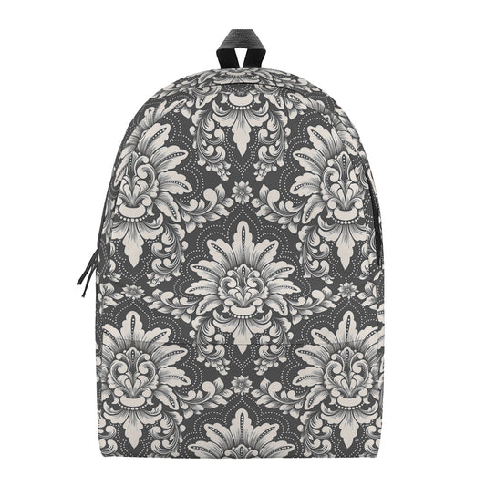 Grey Damask Pattern Print Backpack