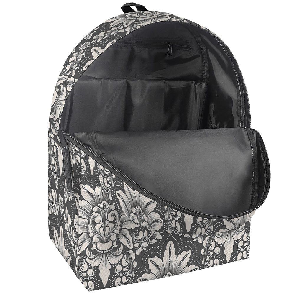 Grey Damask Pattern Print Backpack