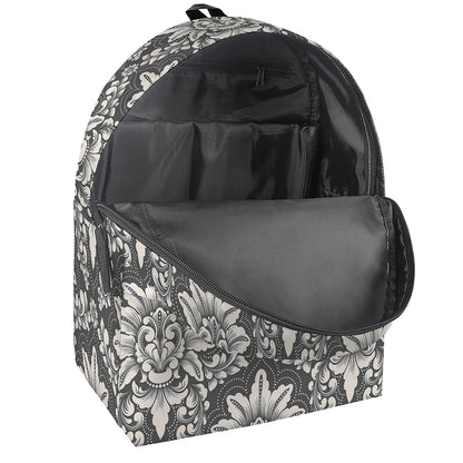 Grey Damask Pattern Print Backpack