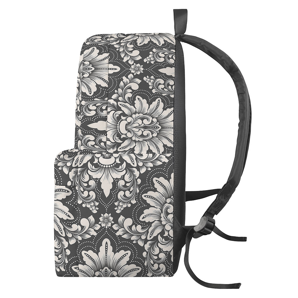 Grey Damask Pattern Print Backpack