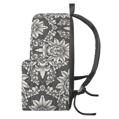 Grey Damask Pattern Print Backpack