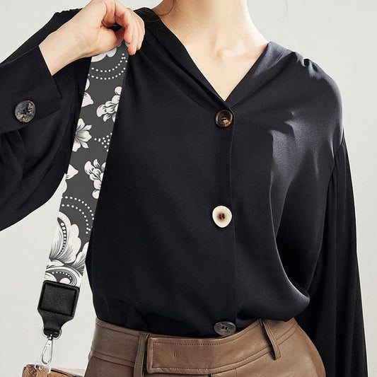 Grey Damask Pattern Print Bag Strap