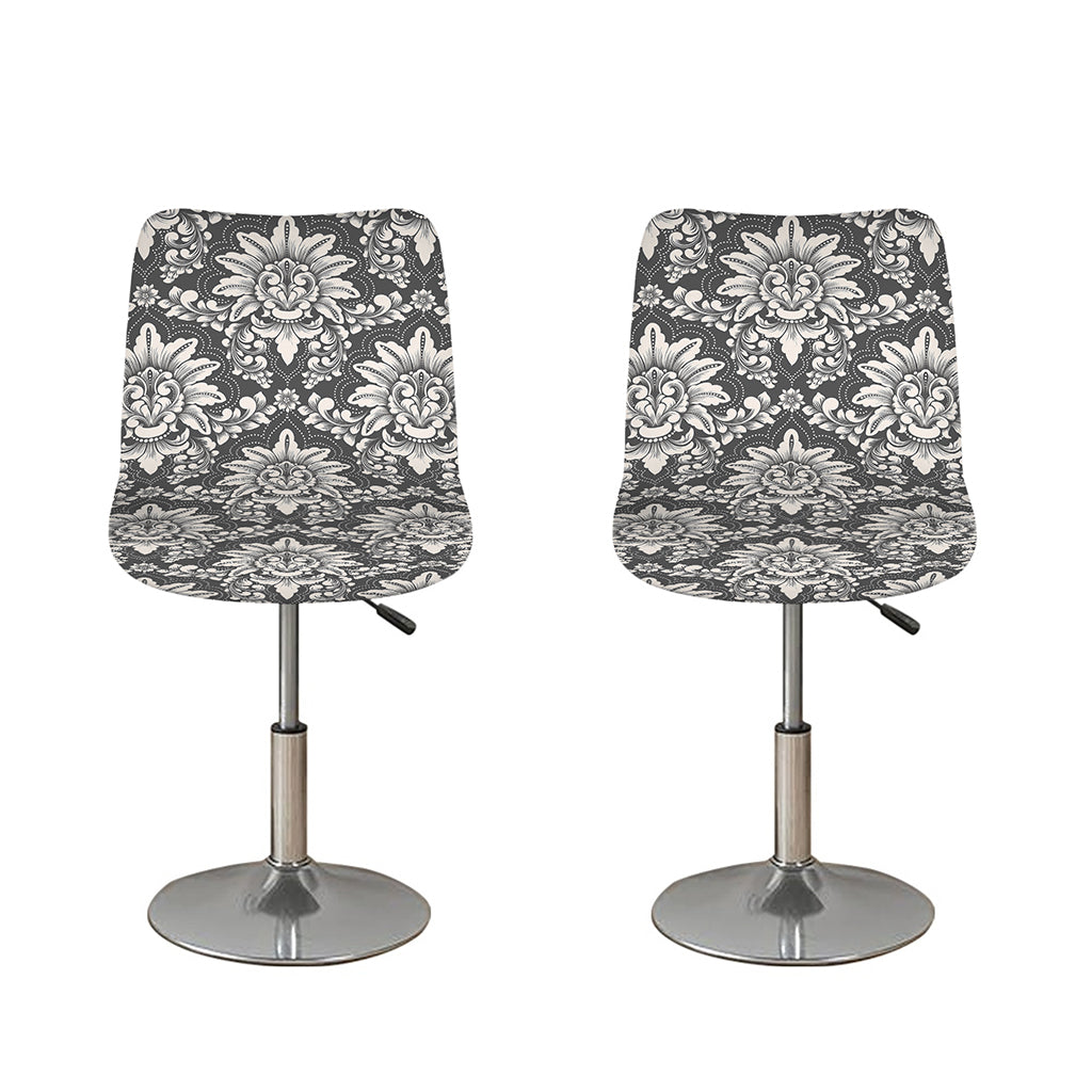 Grey Damask Pattern Print Bar Stool Covers