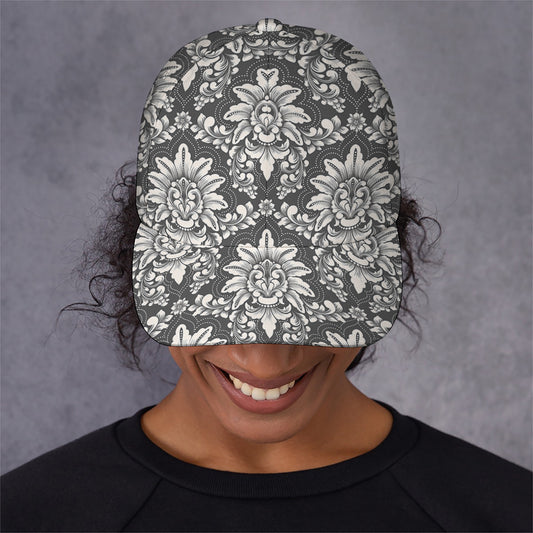 Grey Damask Pattern Print Baseball Cap
