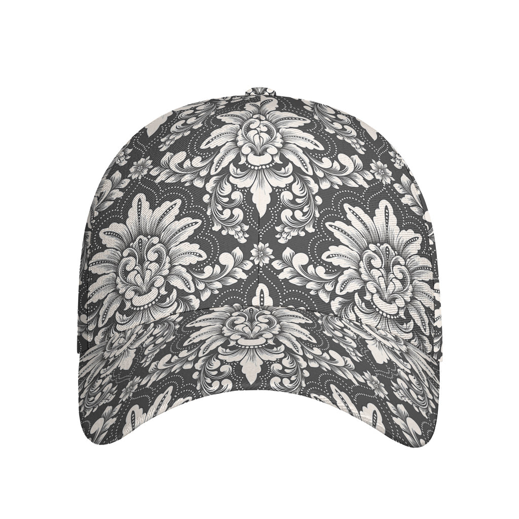 Grey Damask Pattern Print Baseball Cap