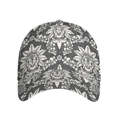 Grey Damask Pattern Print Baseball Cap