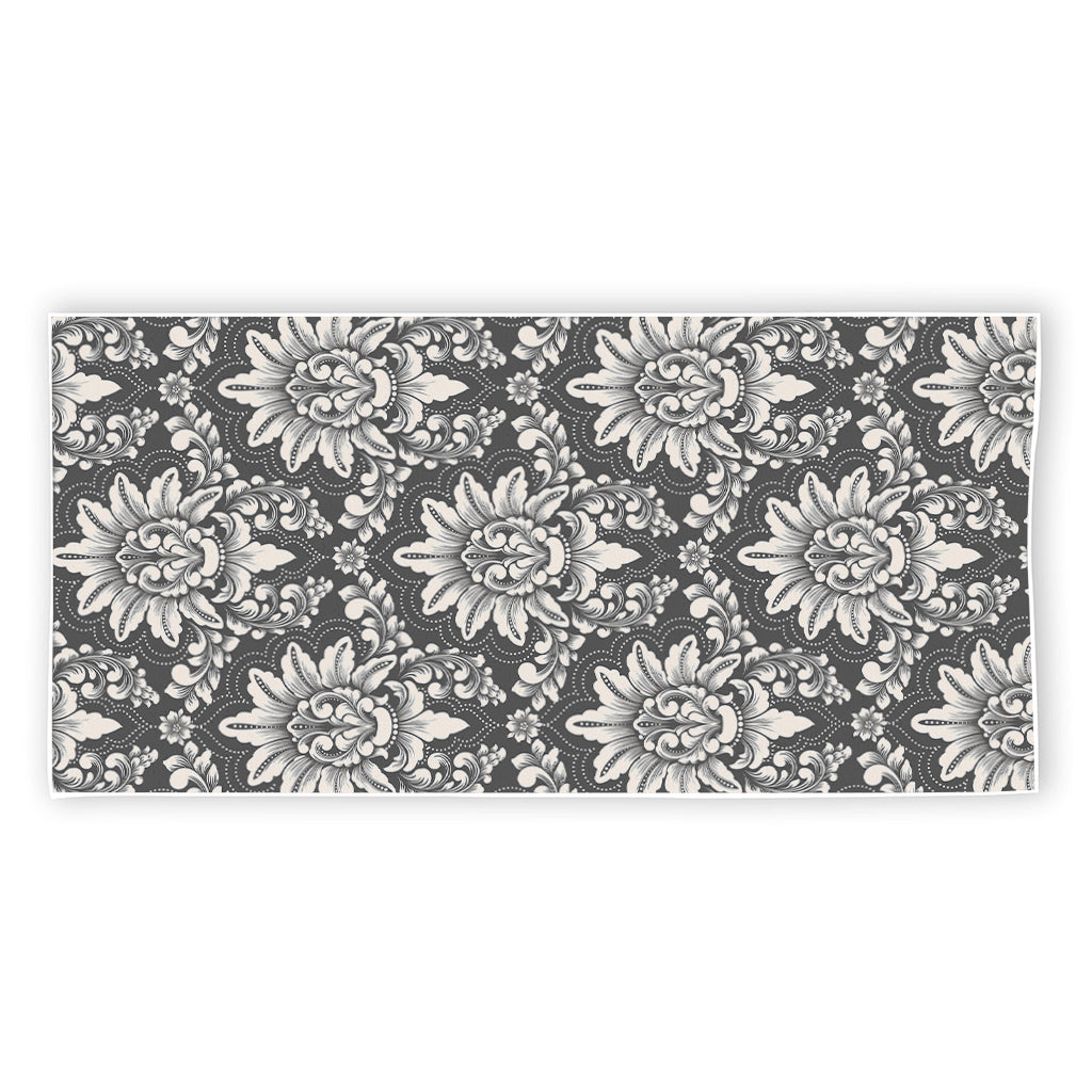 Grey Damask Pattern Print Beach Towel