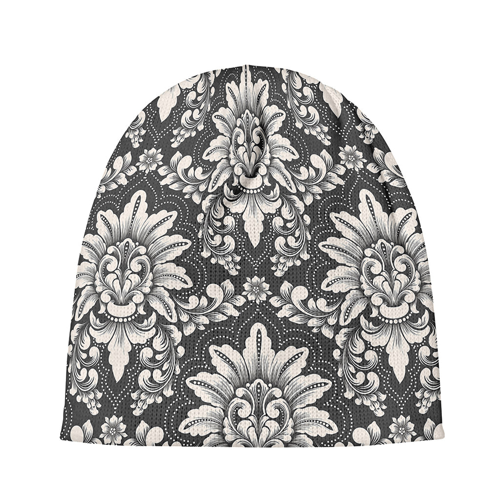 Grey Damask Pattern Print Beanie