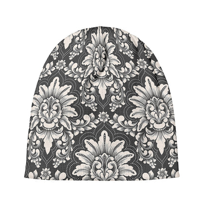 Grey Damask Pattern Print Beanie