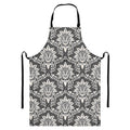 Grey Damask Pattern Print Bib Apron With Pocket