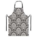 Grey Damask Pattern Print Bib Apron With Pocket