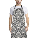 Grey Damask Pattern Print Bib Apron With Pocket