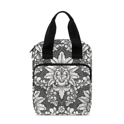 Grey Damask Pattern Print Bible Tote Bag