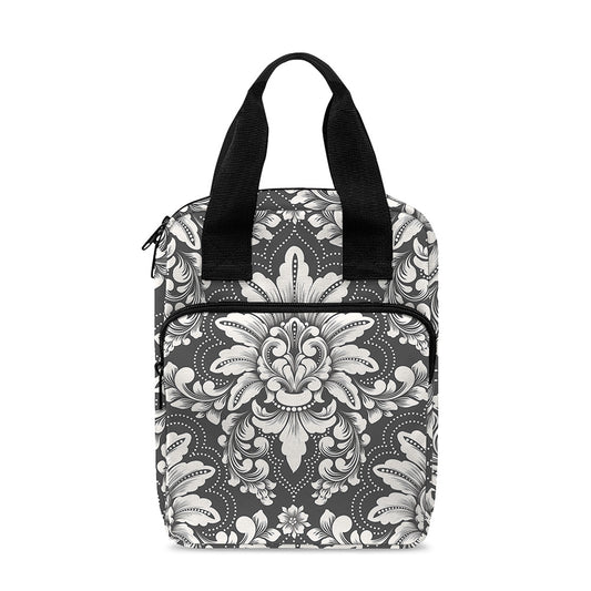 Grey Damask Pattern Print Bible Tote Bag