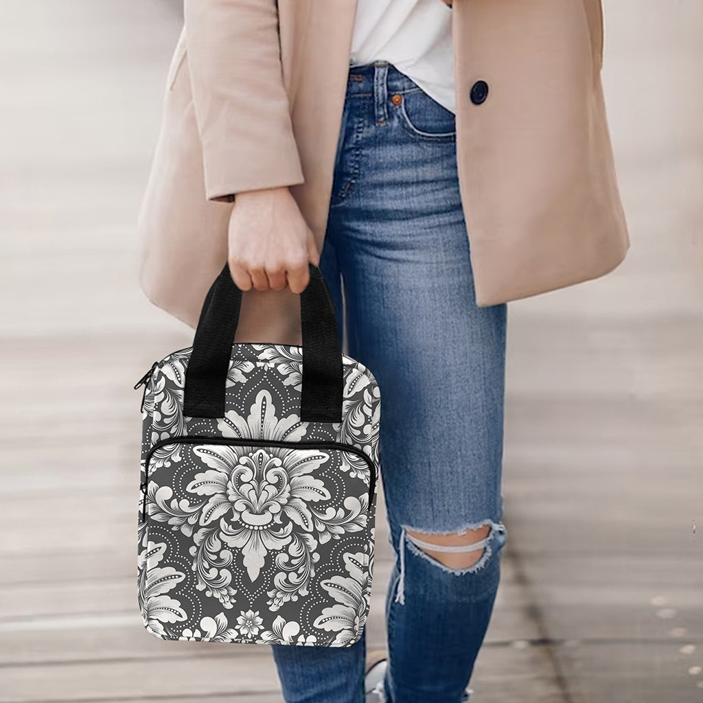 Grey Damask Pattern Print Bible Tote Bag