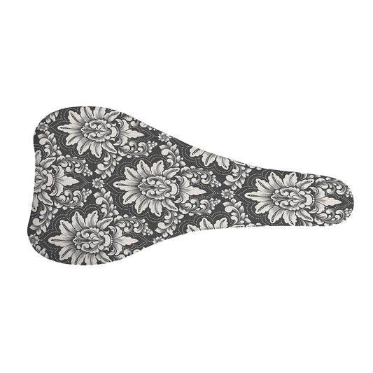 Grey Damask Pattern Print Bicycle Seat Cover