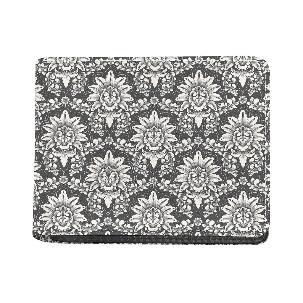 Grey Damask Pattern Print Bifold Wallet
