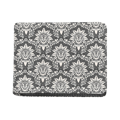 Grey Damask Pattern Print Bifold Wallet