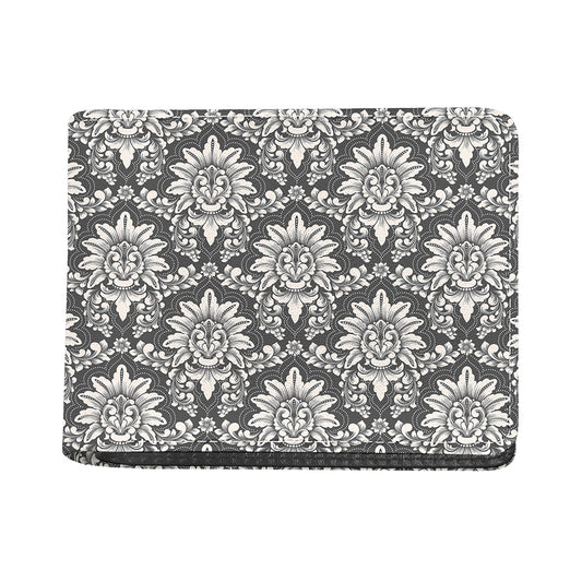 Grey Damask Pattern Print Bifold Wallet