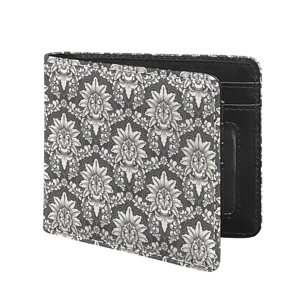 Grey Damask Pattern Print Bifold Wallet