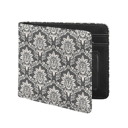 Grey Damask Pattern Print Bifold Wallet