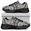Grey Damask Pattern Print Black Chunky Shoes