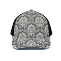 Grey Damask Pattern Print Black Mesh Trucker Hat