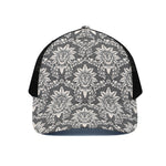 Grey Damask Pattern Print Black Mesh Trucker Cap