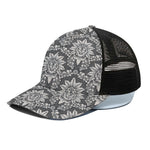 Grey Damask Pattern Print Black Mesh Trucker Cap