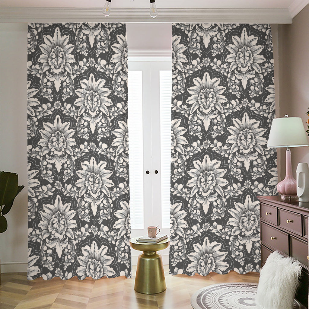 Grey Damask Pattern Print Blackout Pencil Pleat Curtains