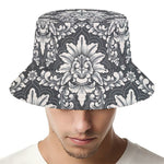 Grey Damask Pattern Print Bucket Hat