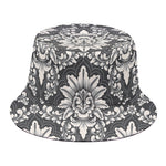 Grey Damask Pattern Print Bucket Hat