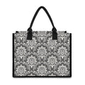 Grey Damask Pattern Print Canvas Tote Bag