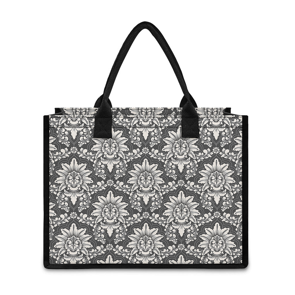 Grey Damask Pattern Print Canvas Tote Bag