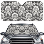 Grey Damask Pattern Print Car Windshield Sun Shade