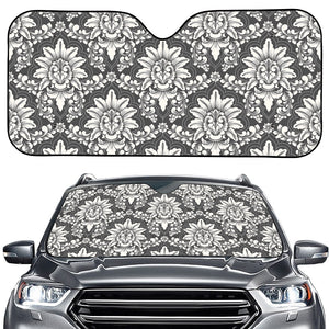 Grey Damask Pattern Print Car Windshield Sun Shade