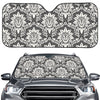 Grey Damask Pattern Print Car Windshield Sun Shade