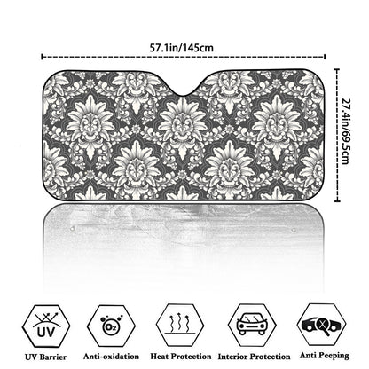 Grey Damask Pattern Print Car Windshield Sun Shade