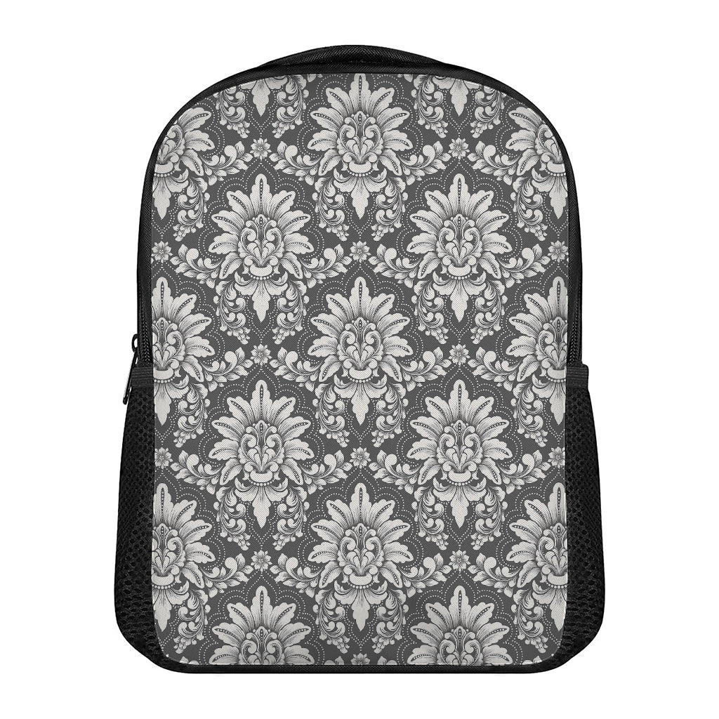 Grey Damask Pattern Print Casual Backpack