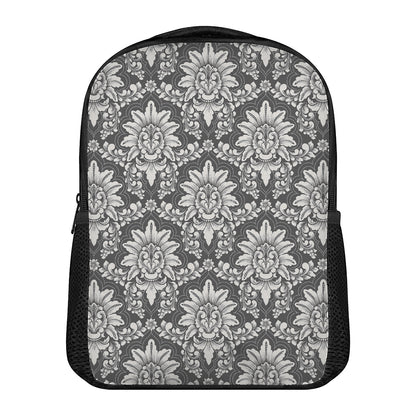 Grey Damask Pattern Print Casual Backpack