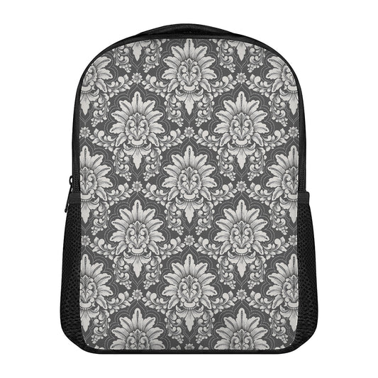 Grey Damask Pattern Print Casual Backpack