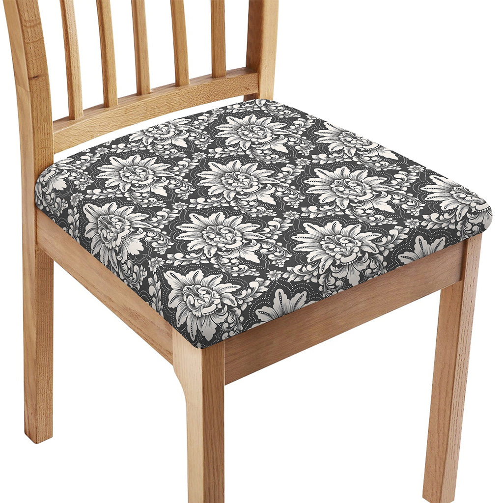 Grey Damask Pattern Print Chair Cushion Cover