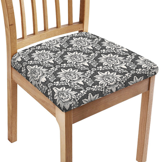 Grey Damask Pattern Print Chair Cushion Cover