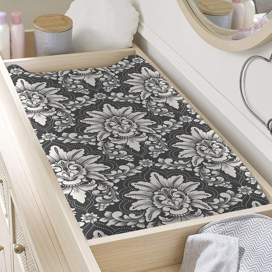 Grey Damask Pattern Print Changing Pad Cover