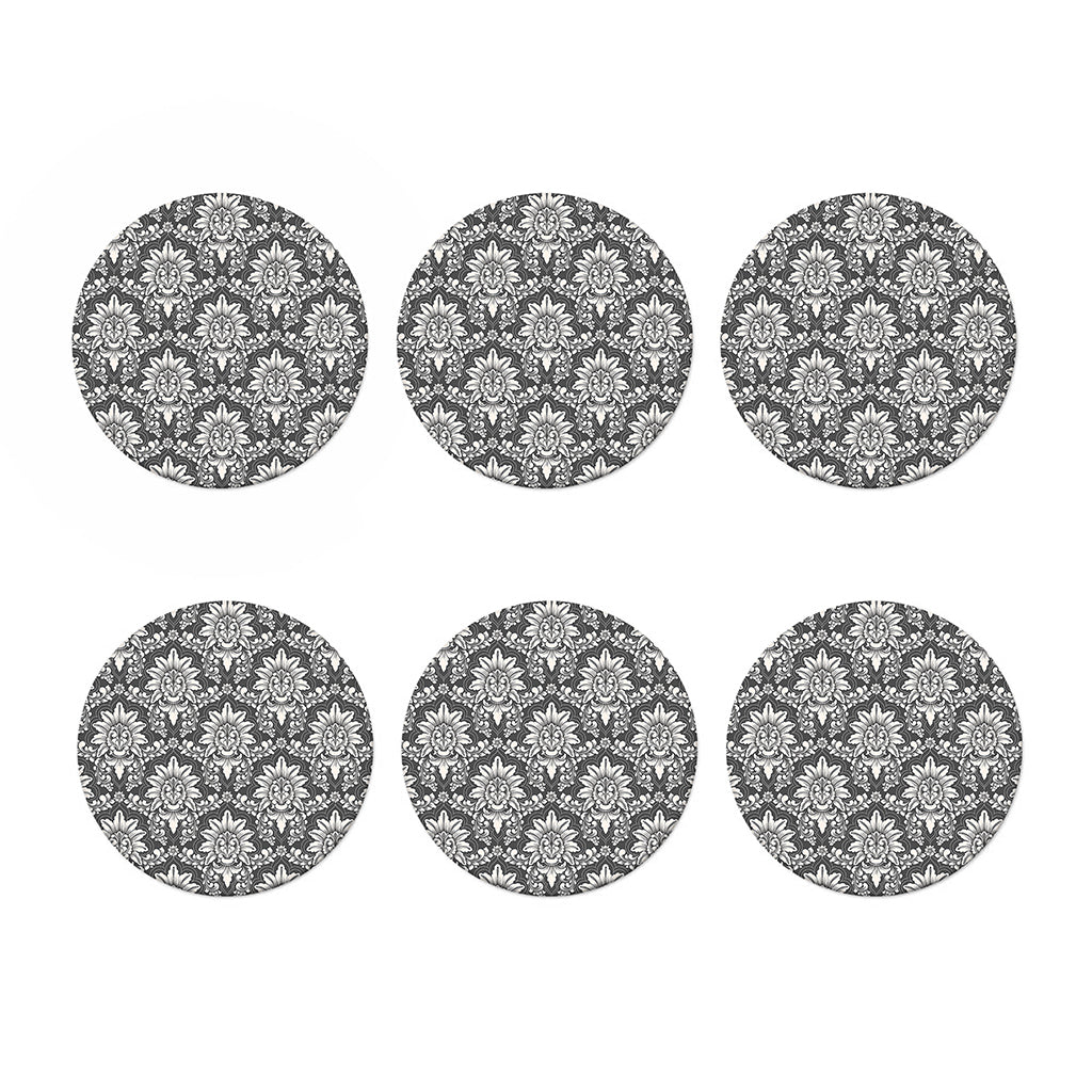 Grey Damask Pattern Print Coaster Set
