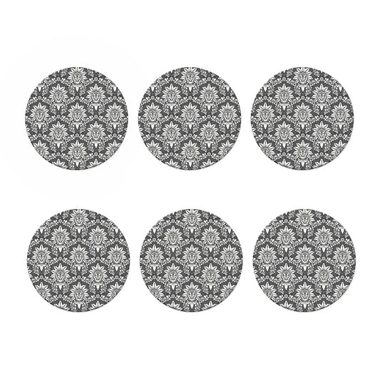 Grey Damask Pattern Print Coaster Set