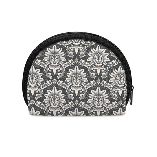 Grey Damask Pattern Print Coin Purse