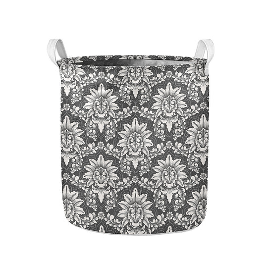 Grey Damask Pattern Print Collapsible Laundry Basket