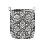 Grey Damask Pattern Print Collapsible Laundry Basket